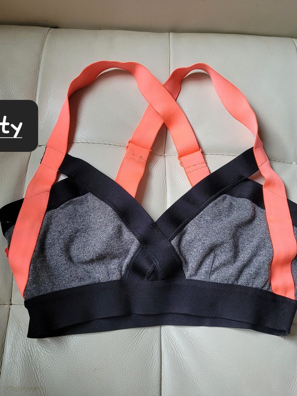 Aritzia Gray Sports Bra with Coral Straps